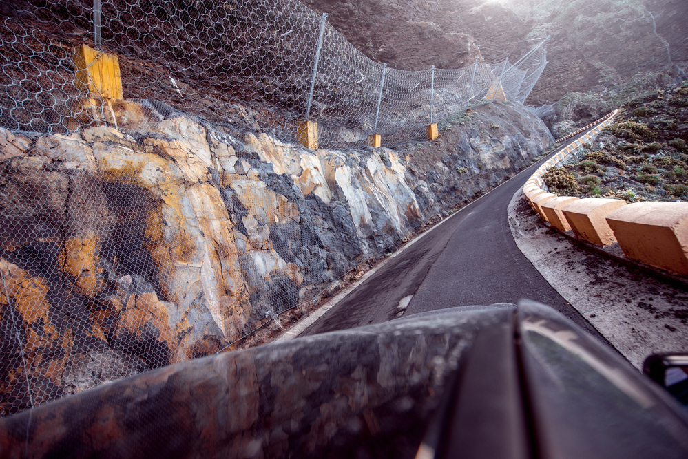 Dangerous road with landslide to the cape of Teno on Tenerife isalnd