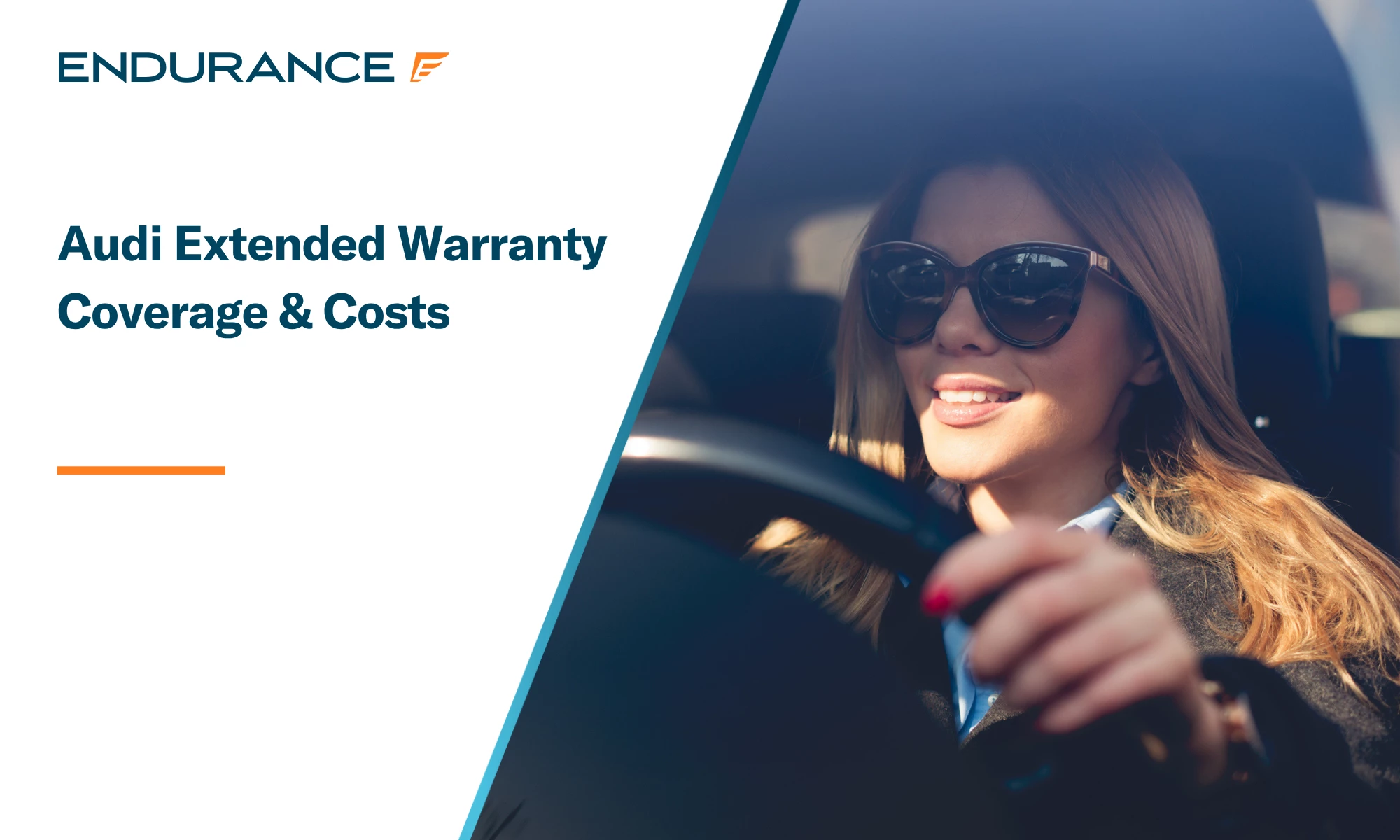 Smiling woman driving a luxury car, Audi extended warranty options
