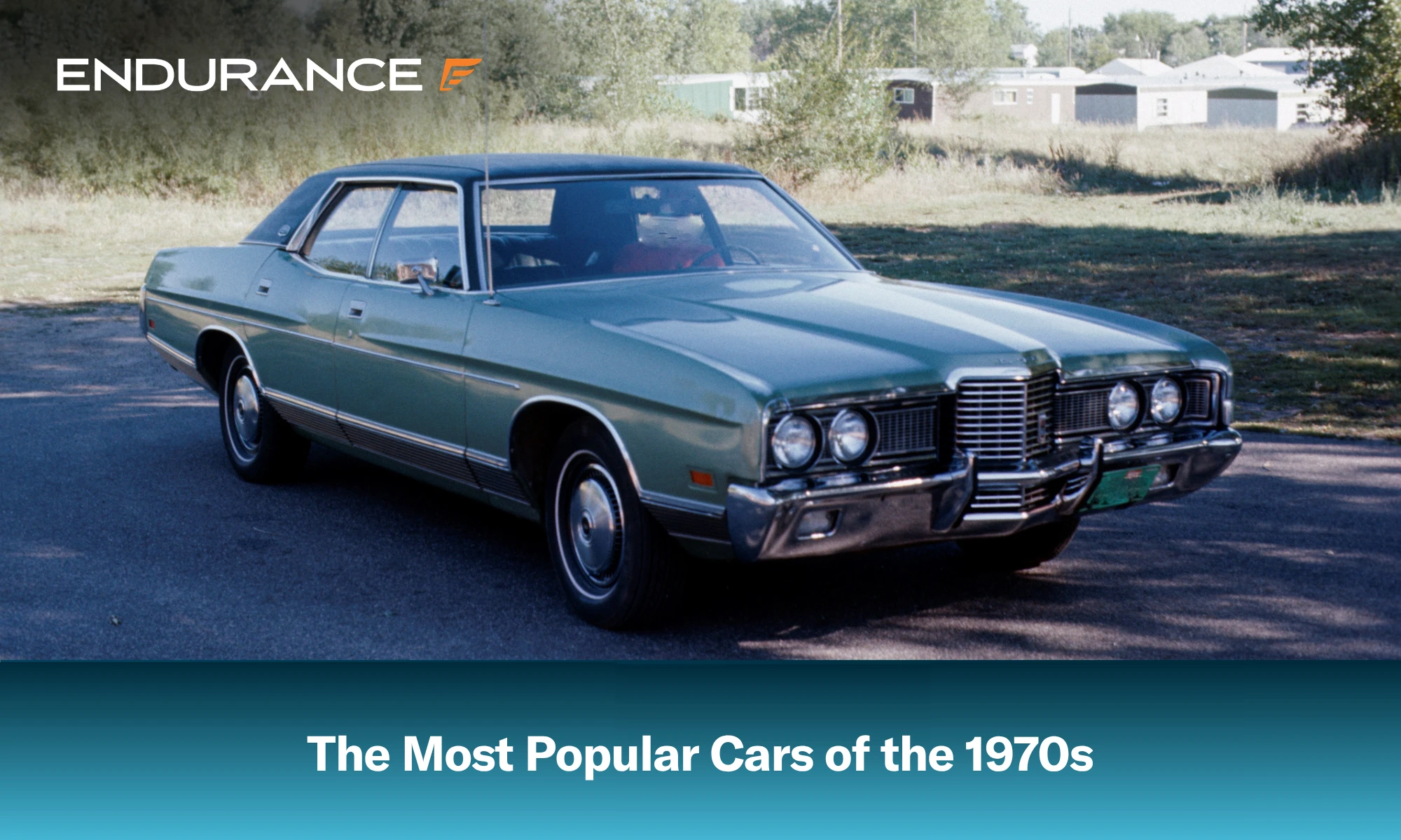 A blue 1970s car