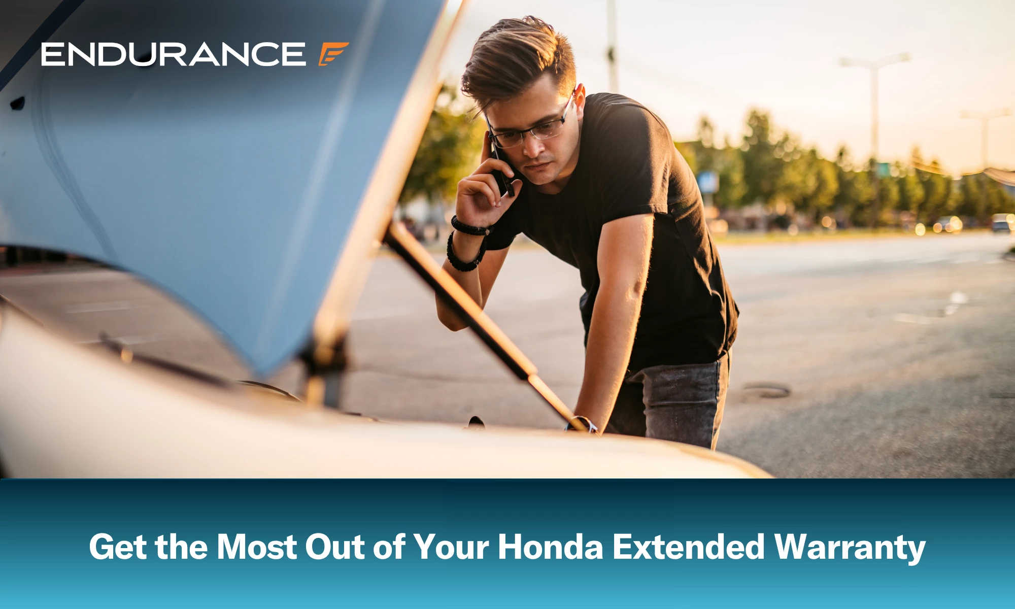 Young man had a car breakdown and calling roadside assistance for his Honda, Honda extended warranty coverage