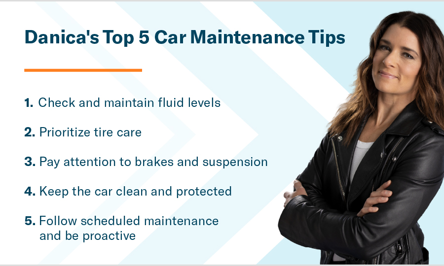 Danica Patrick crossing her arms and a list of maintenance tips