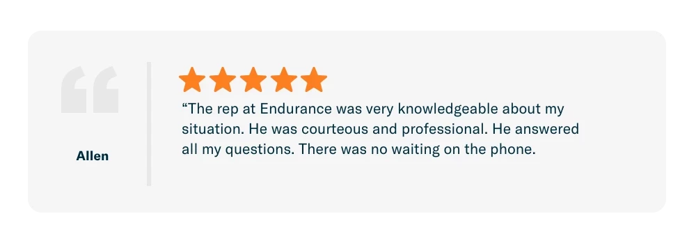 Una reseña de Endurance de un cliente llamado Allen