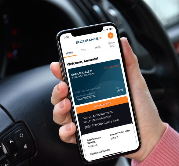 Person using Endurance mobile app while sitting in their vehicle