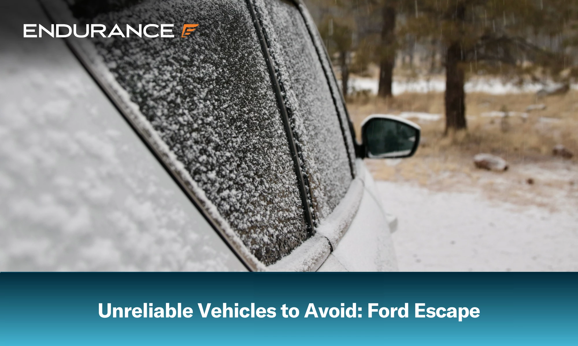 Passenger side view of a Ford Escape in the snow