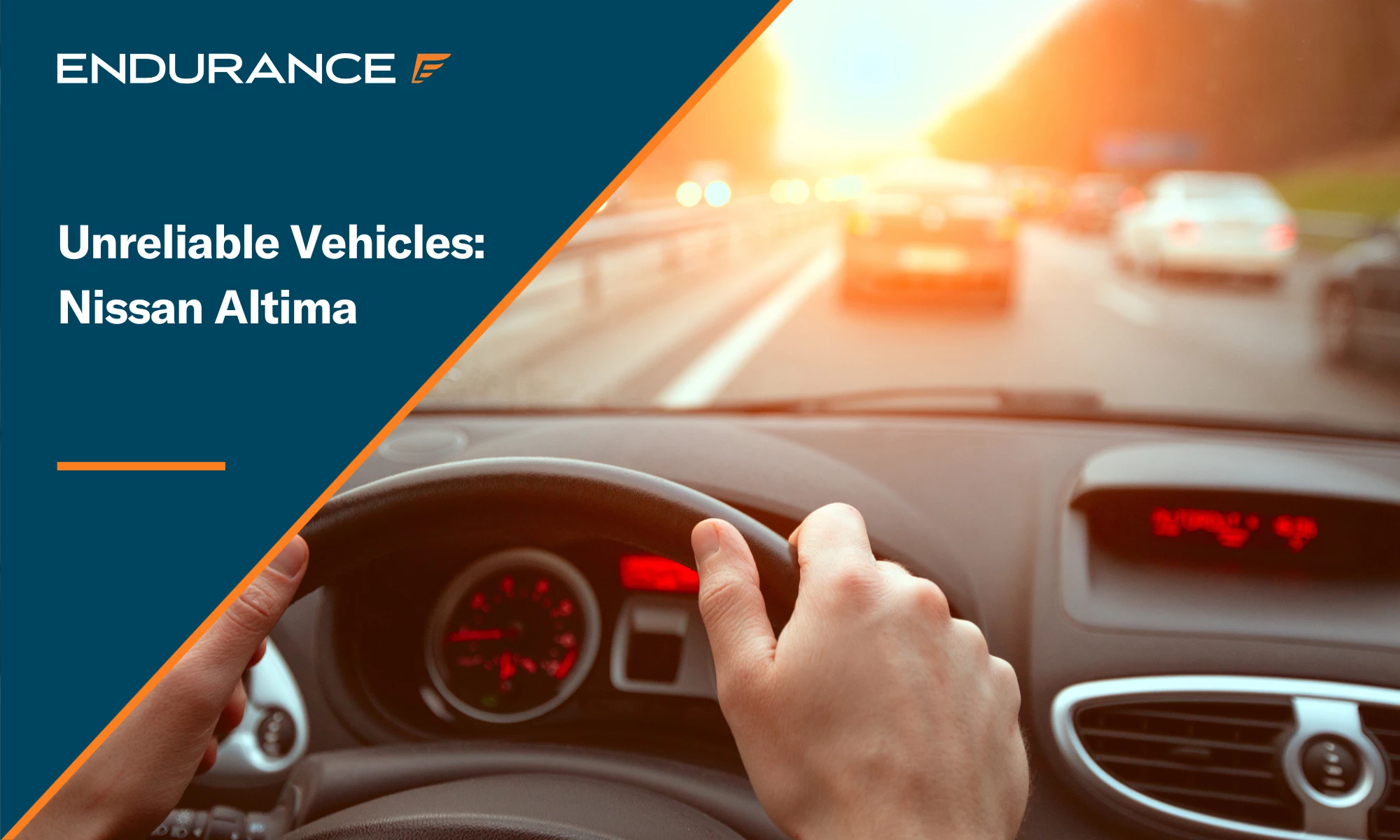 A drivers hands on the steering wheel of a Nissan car