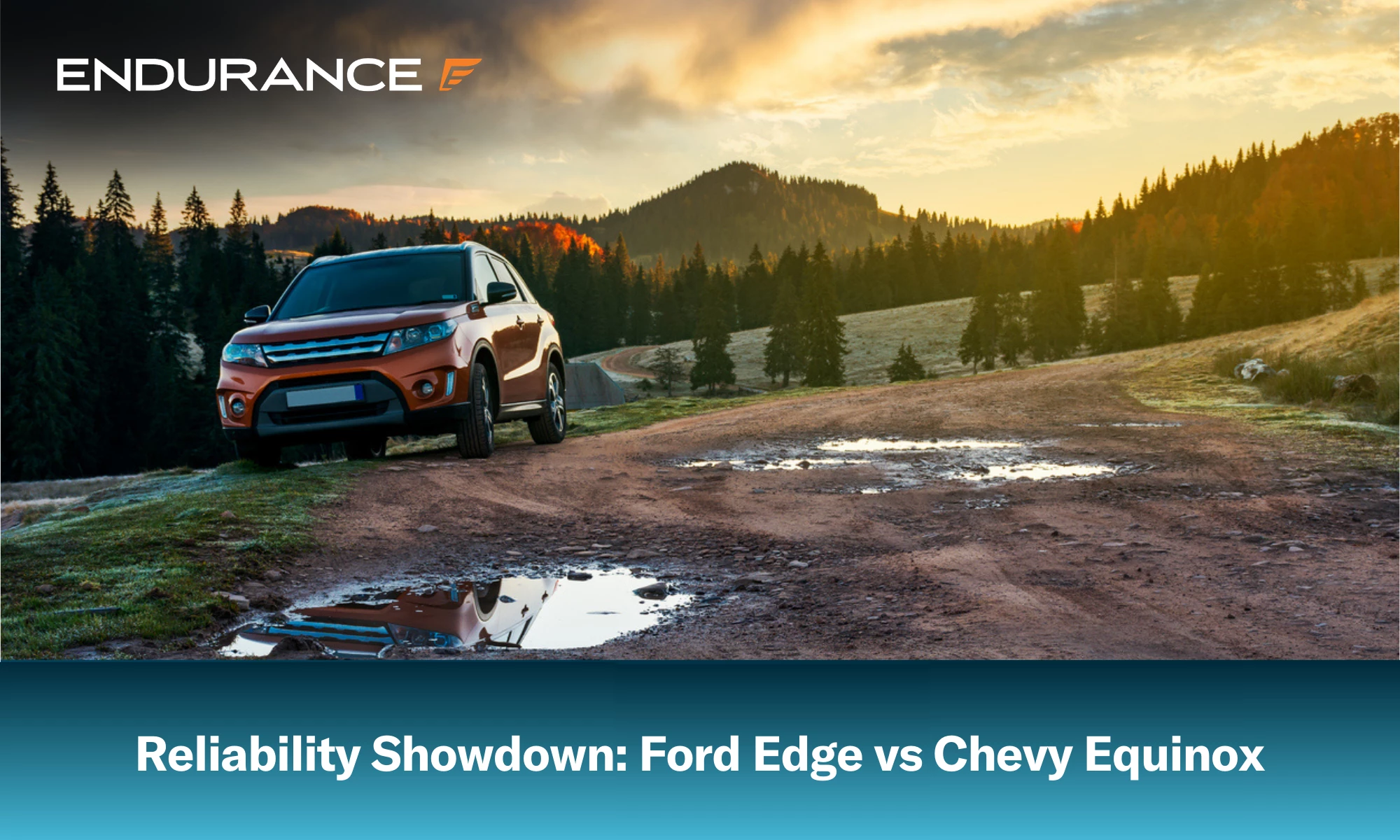 Orange SUV parked on the country road, Ford Edge vs. Chevy Equinox comparison