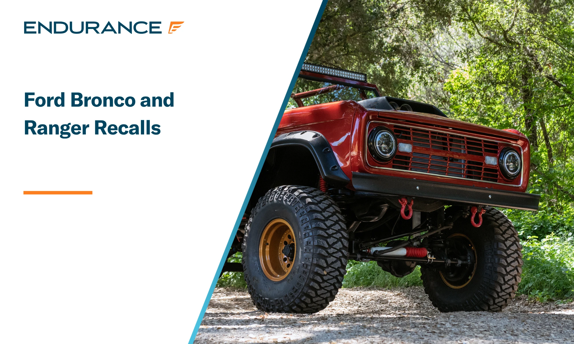 A red vintage Ford Bronco, Ford Bronco and Ranger recalls
