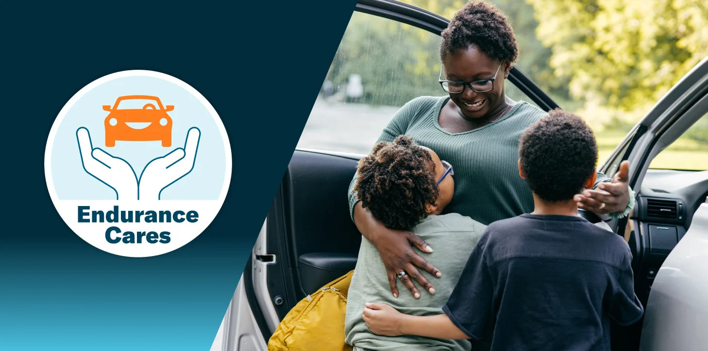 Young Boys Hugging Their Mother As She Exits Her Vehicle