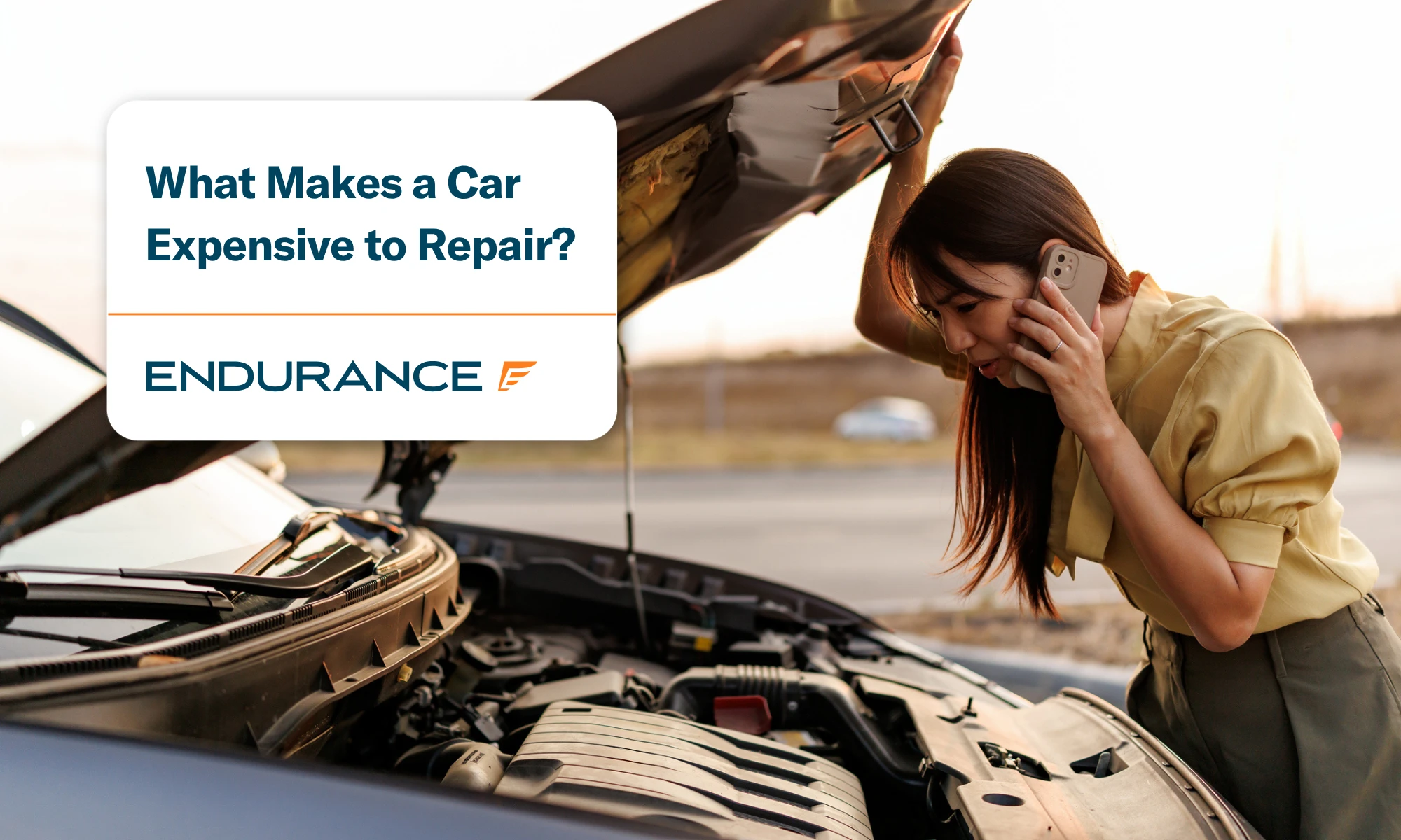 Woman calling for roadside assistance after car breakdown, what makes car repairs expensive