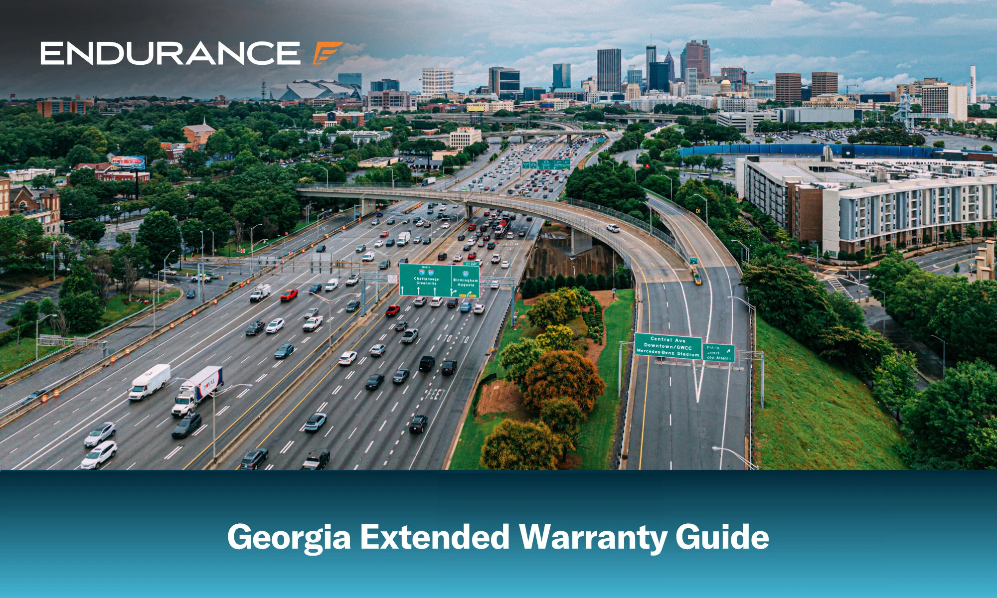 Guía de garantía extendida para el tráfico en el cruce de las autopistas interestatales I-20, I-75 e I-85 en Atlanta, Georgia.