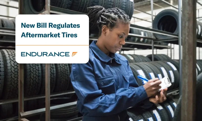 Female car mechanic at work in tire shop, California aftermarket tire regulations change